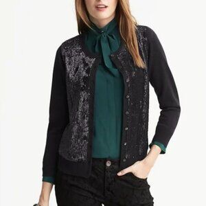 L’Wren Scott for Banana Republic Deep Violet/Charcoal Sequin Cardigan – M Tall